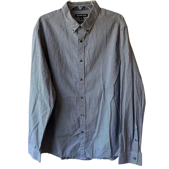 Michael Kors Button Down Shirt Micro Plaid Classic Fit White Black Men's XXL - Picture 1 of 14